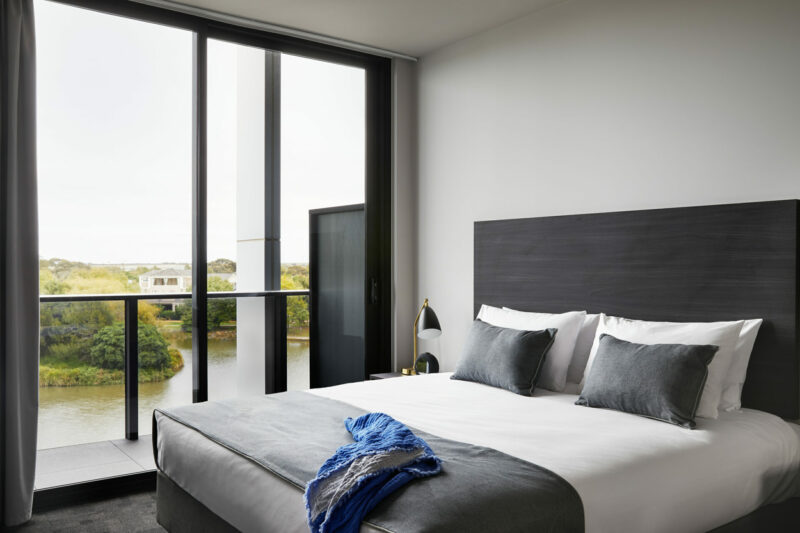 3.Punthill Caroline Springs - One Bedroom Apartment - Bedroom with Lake Views 2800px Caroline Springs Bedroom Lake View