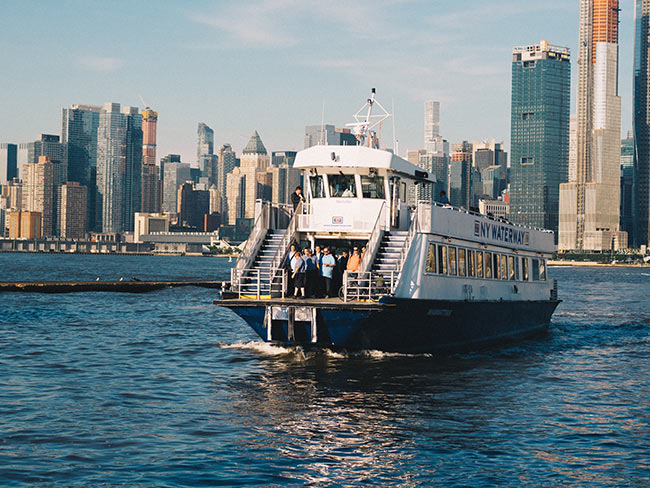 a ferry on the sea 