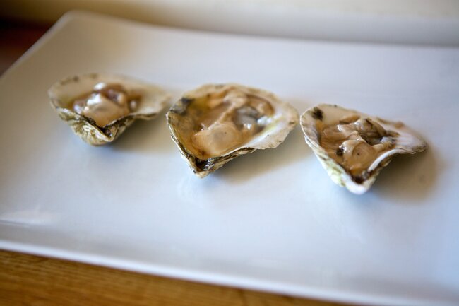 Three fresh oysters