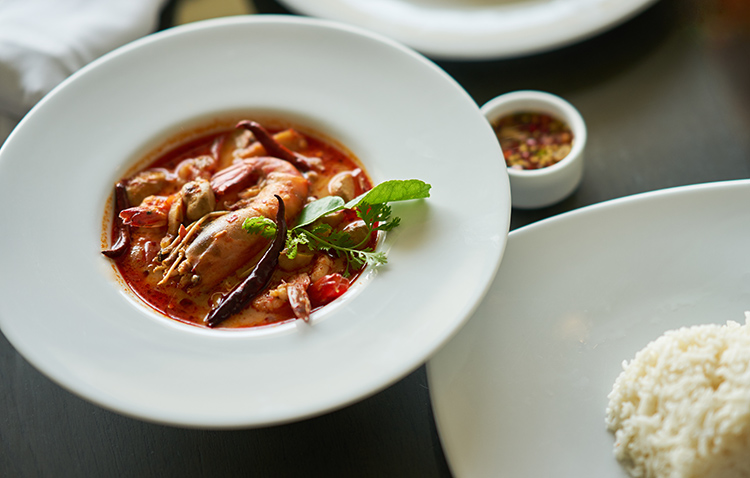 a close up of a dish at a restaurant with rice